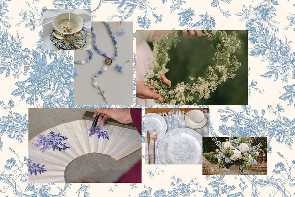 Collage by Zeale Staff. This moodboard is for inspirational purposes only. The visual inspiration for this tea party includes images curated via Pinterest. All images are the property of their respective owners. Original sources are credited where available.