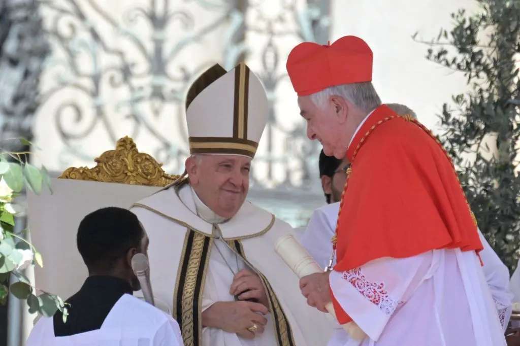 Swiss prelate Emil Paul Tscherrig is elevated cardinal by Pope Francis during a consistory to create 21 new cardinals at St. Peter's square in the Vatican on September 30, 2023. (Photo by Tiziana FABI / AFP via Getty Images)