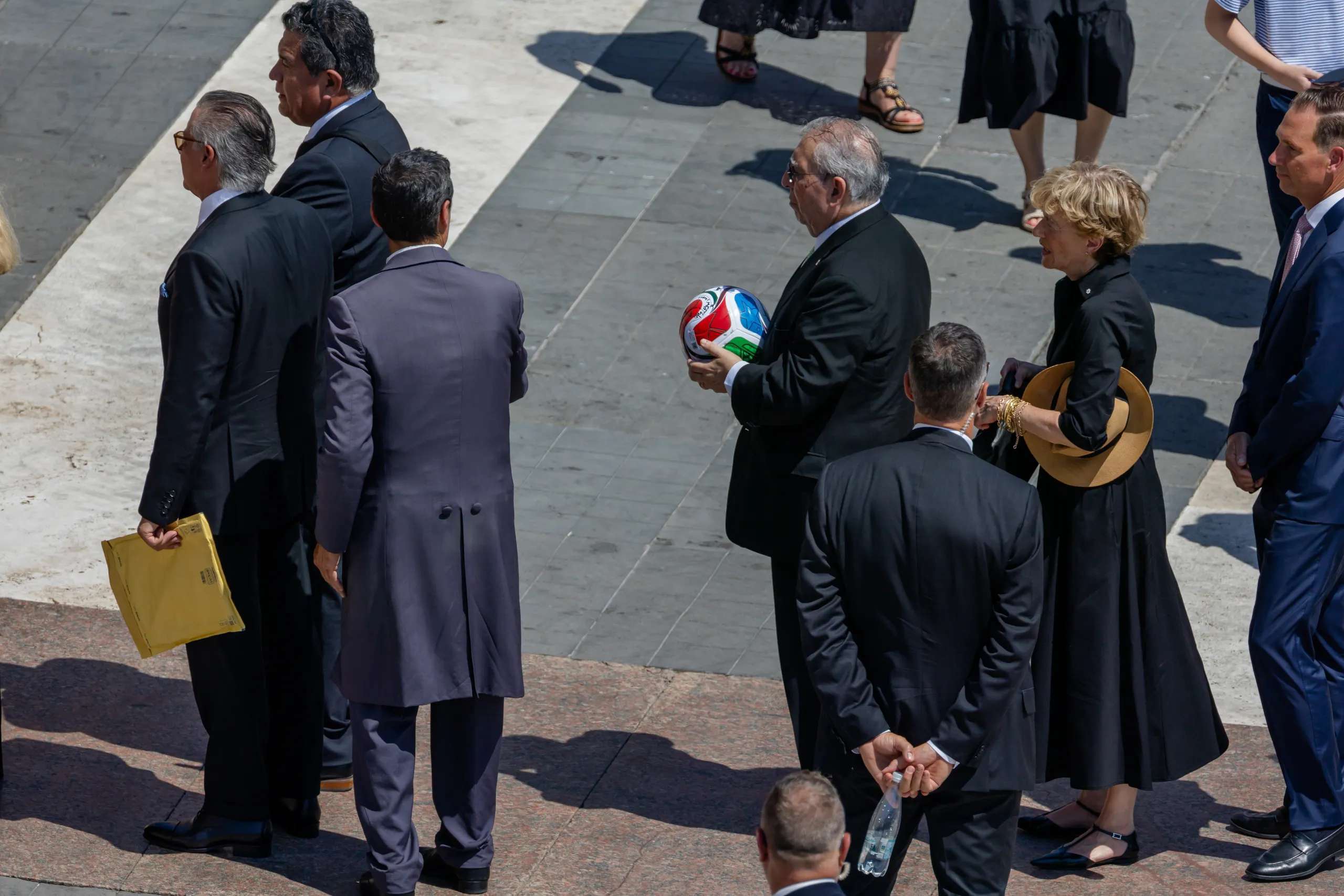 Mexico Ambassador to the Holy See Alberto Medardo Barranco Chavarría carries the FIFA World Cup soccer ball gift ahead of meeting the Holy Father June 17 (Credit: Zeale News)